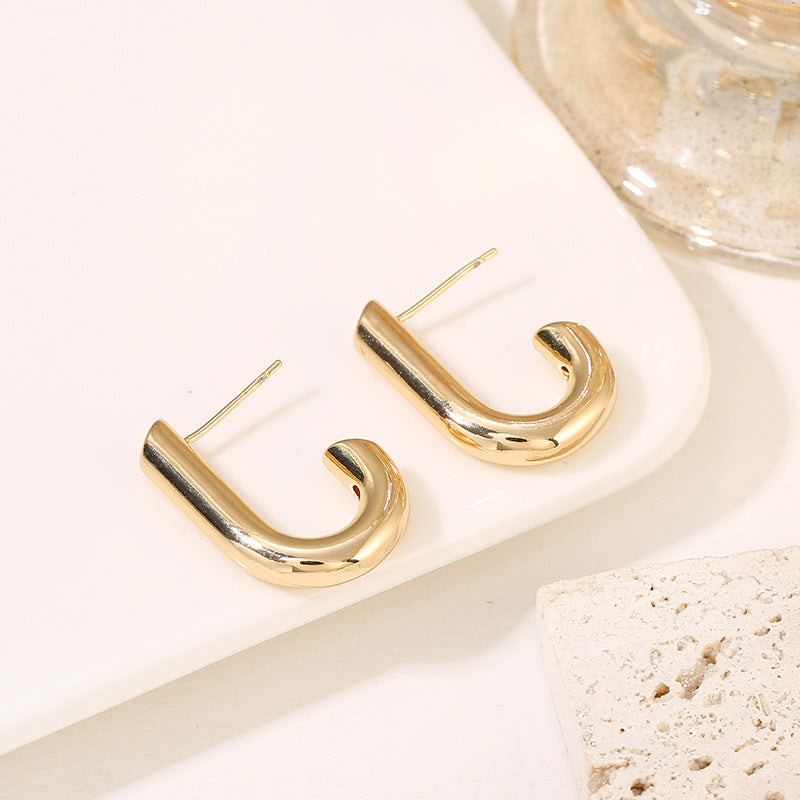 4 Glossy Semi Circle Chunky Stud Earrings 14K GF Earing