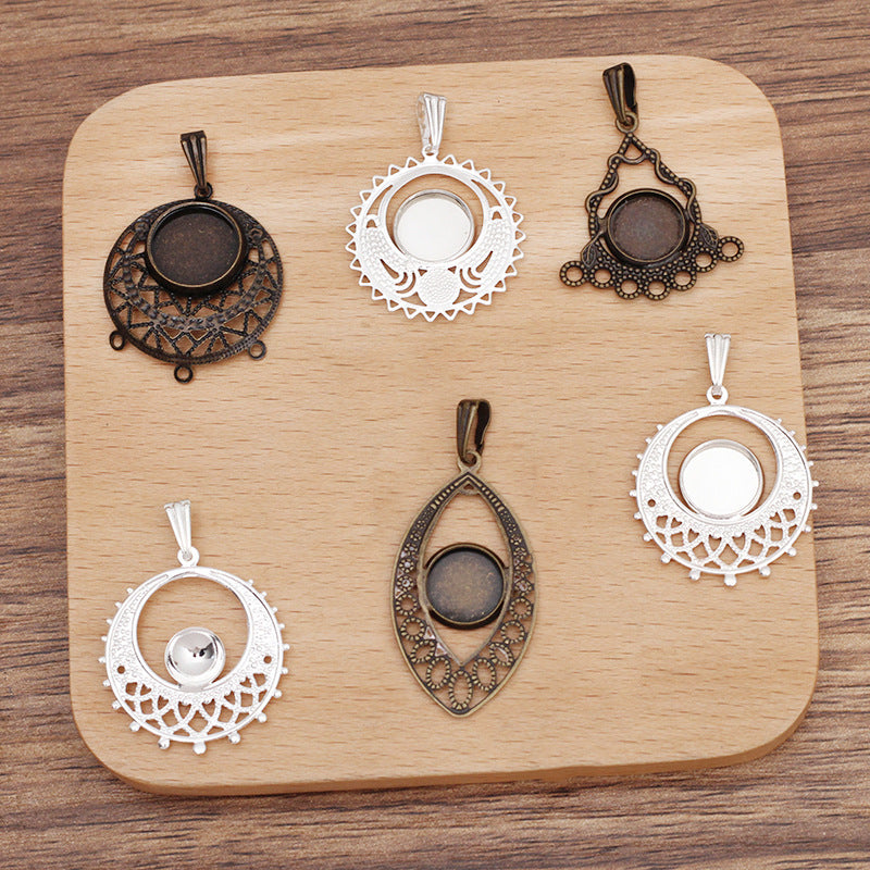 200 Floral Charm Pendant 18KGP 8mm 10mm 12mm Round Cabochon Blank Base Gemstone Piece Setting