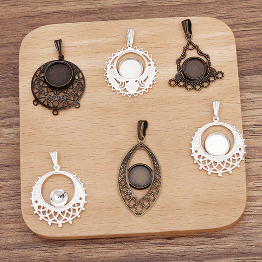 200 Floral Charm Pendant 18KGP 8mm 10mm 12mm Round Cabochon Blank Base Gemstone Piece Setting