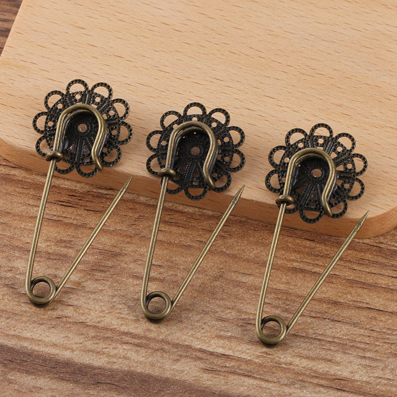 200 Filigrane Floral Charm Safe Broche Bronze Antique 22mm Cabochon Base Vierge Réglage des Pierres Précieuses