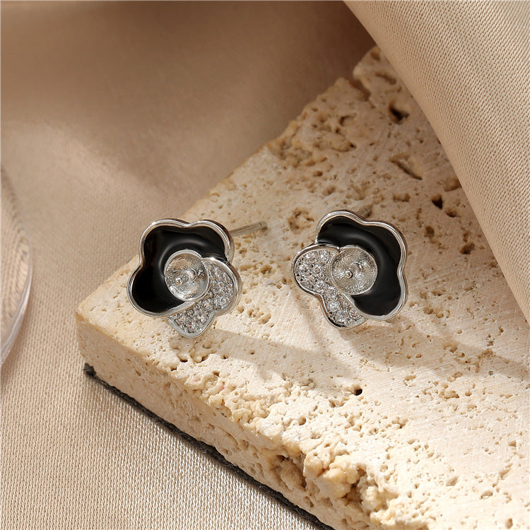 4 boucles d’oreilles florales en émail époxy strass embelli 14K GF boucle d’oreille demi-percée perle vierge