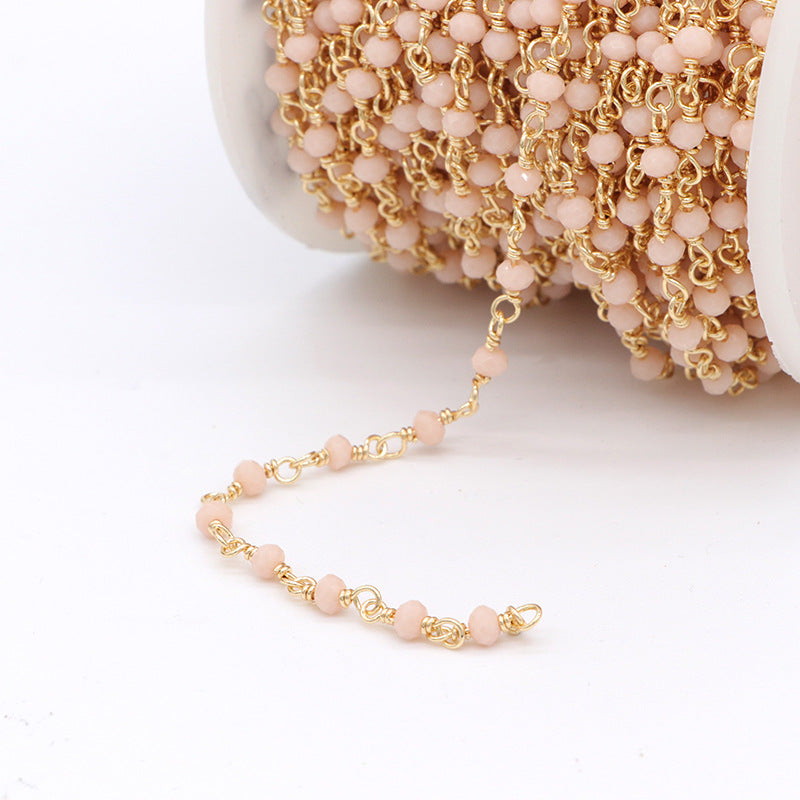 Chaîne de charme de perles à facettes de 2 mètres, ornée de strass 14K GF