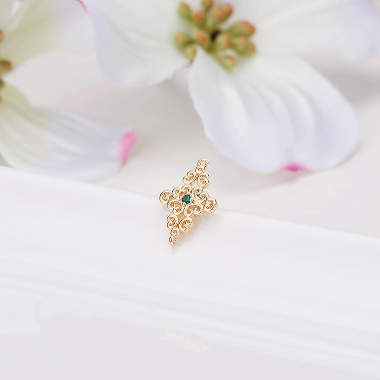 2 connecteurs de charme floral creux à double boucle ornés de strass 14K GF