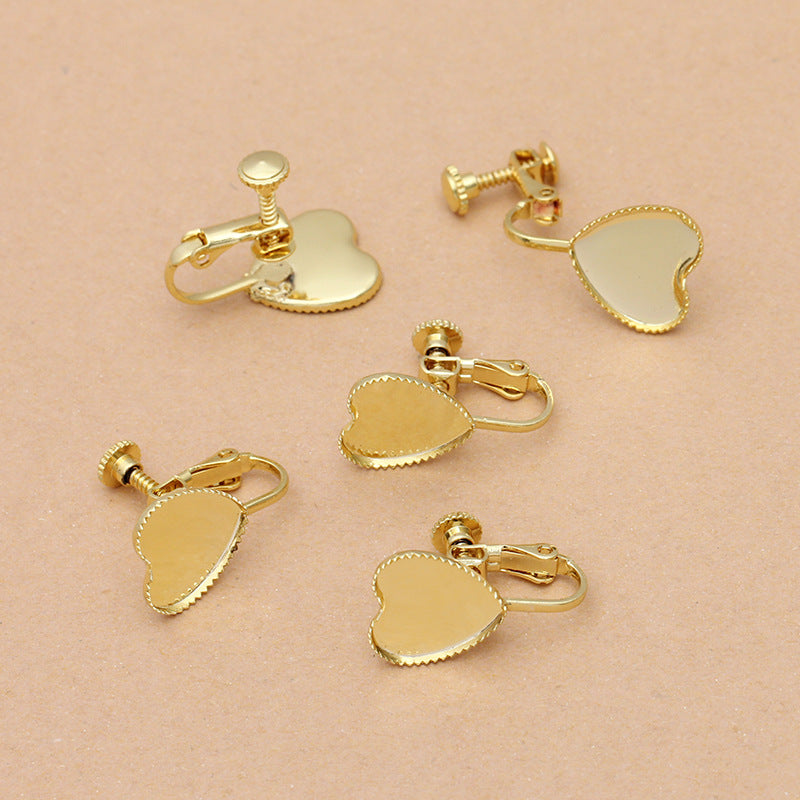 20 Serrated Edge Bezel Cup Ear Cilp On No Piercing Earrings 18KGP 12x12mm Heart Cabochon Blank Base Gemstone Setting