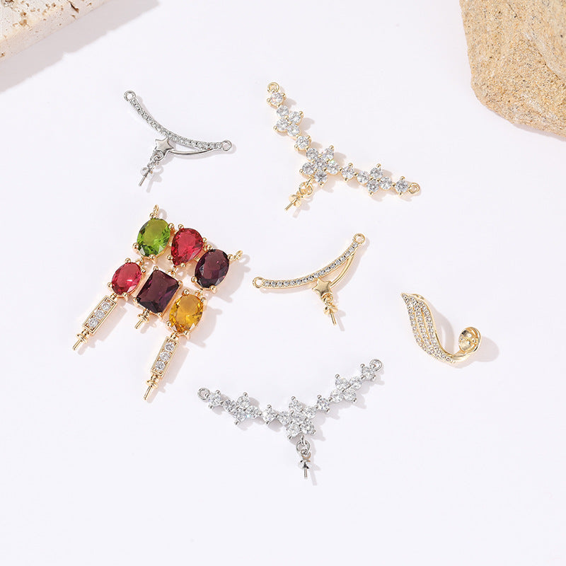 2-Sterne-Rechteck-Stern-Feder-Charm-Anhänger mit Strass verziert, 14K GF, halbgebohrte Perle, Rohling