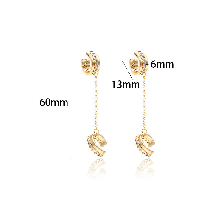 4 boucles d'oreilles en forme de cercle ouvert, câble, maillon de chaîne, enfileur, strass ornés de strass, 14K GF
