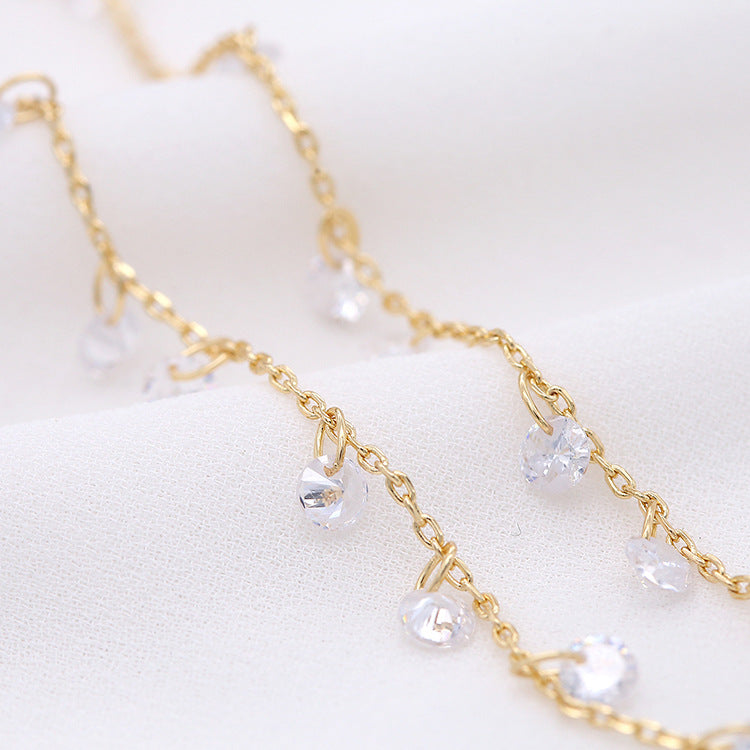 Chaîne de câble mince en forme de feuille et d'étoile en strass de 2 mètres, lien O incurvé, 14K GF