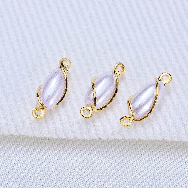 100 connecteur de charme olive enveloppé de fil à double boucle orné de perles 14K GF