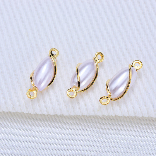 100 connecteur de charme olive enveloppé de fil à double boucle orné de perles 14K GF