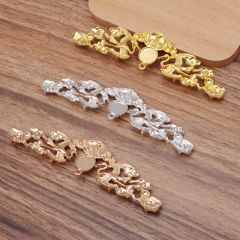 10 Multi Looped Crane Cloud Charm Hair String Buckle 18KGP 10mm Round Cabochon Blank Base Gemstone Piece Setting