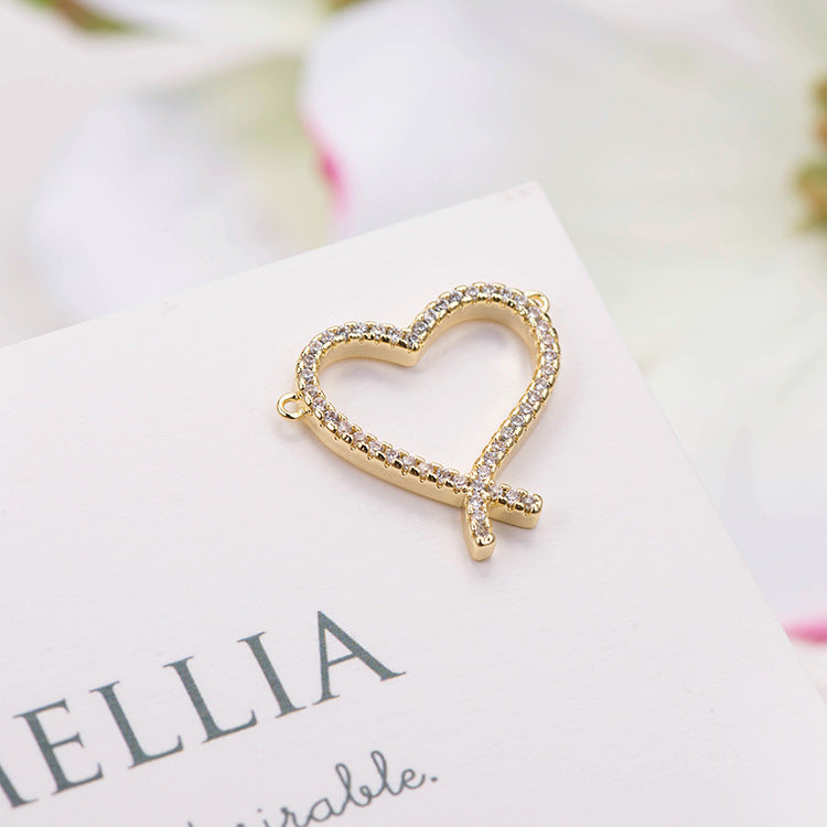 2 connecteurs de charme en forme de cercle de cœur à double boucle ornés de strass 14K GF