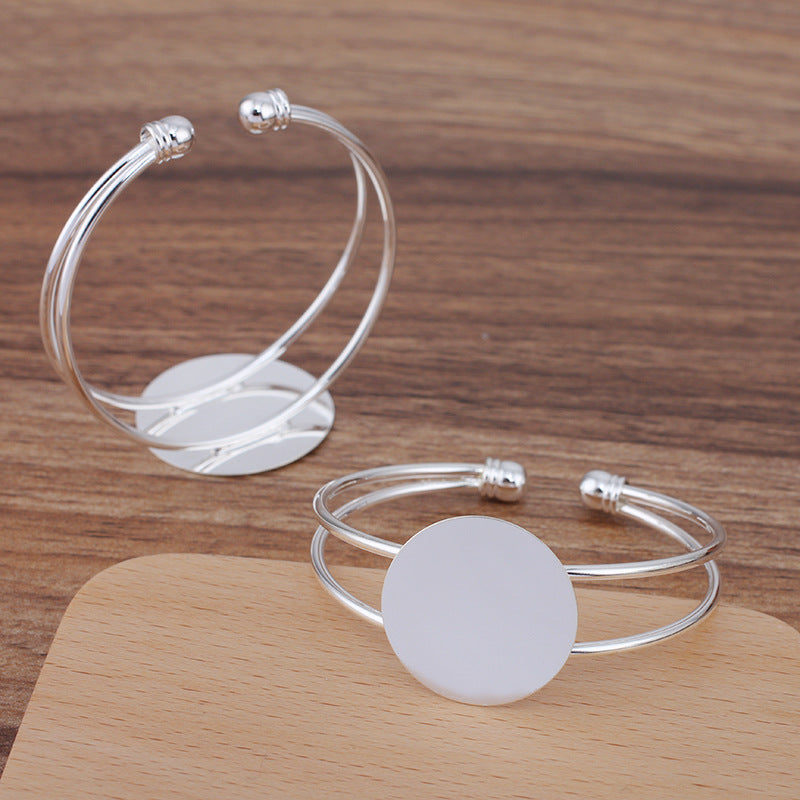 5 Flat Pad Open Circle Bangle Silver Plated 25mm 30mm Round Cabochon Blank Base Gemstone Setting