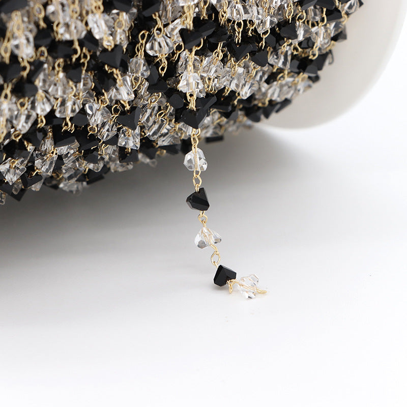 Chaîne de perles de cristal à facettes de 2 mètres, ornée de strass 14K GF