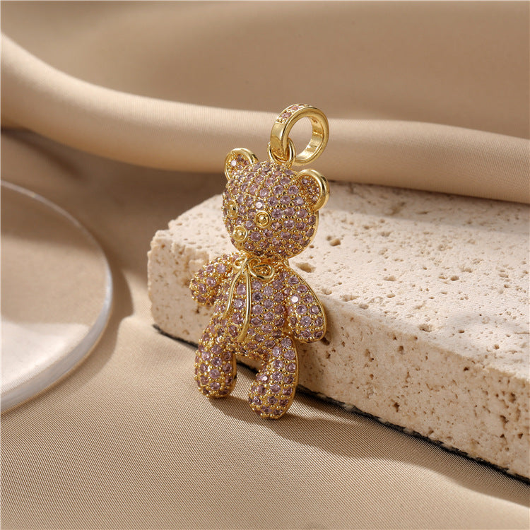 Pendentif à breloque 2 ours orné de strass 14K GF