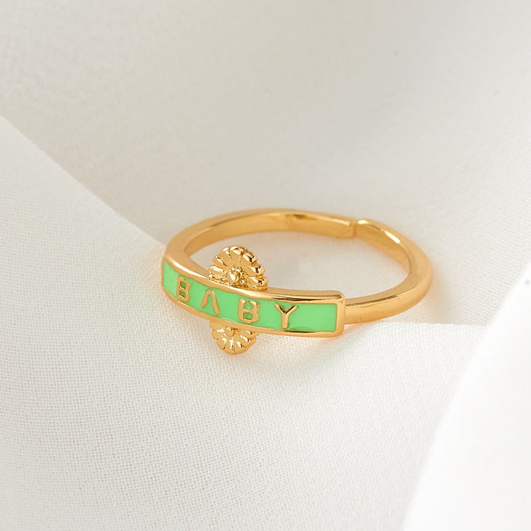 2 bague de déclaration de bébé à cercle ouvert émail époxy 14K GF