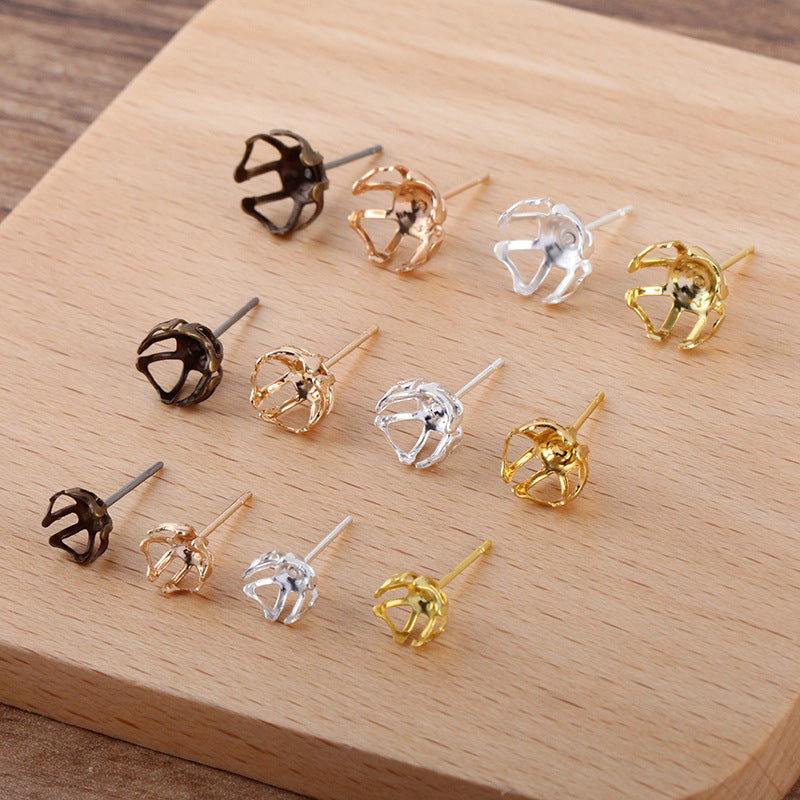 200 filigrane Blumen-Ohrstecker, 18 kg, 6 mm, 8 mm, 10 mm, runde, porenfreie Perlen-Rohlingsbasis, Edelsteinfassung