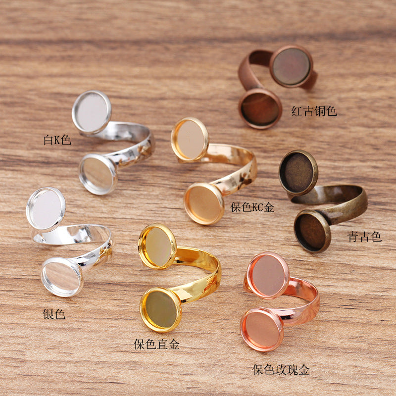 20 bague de cercle ouvert de tasse de lunette 18KGP 10mm 12mm Double cabochon rond Base vierge réglage de pierres précieuses