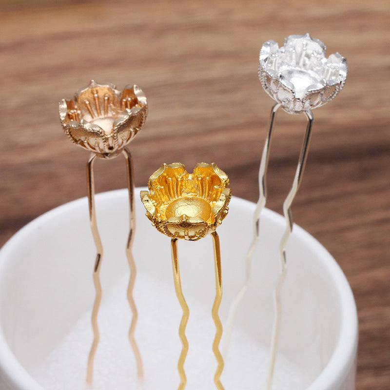 20 Blumen Charm Haargabel Haarnadel 18KGP 12mm Runde nichtporöse Perle Rohling Edelstein Perlen Fassung