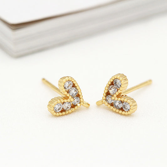 Boucles d'oreilles à 4 clous en forme de cœur avec boucle, ornées de strass GF 14 carats