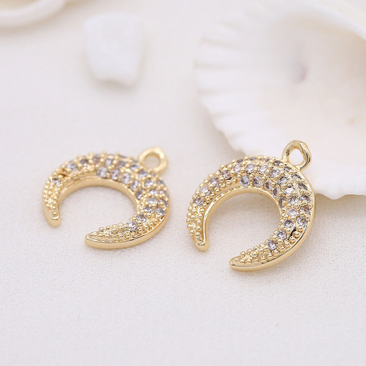 Pendentif à breloque 2 lunes orné de strass 14K GF
