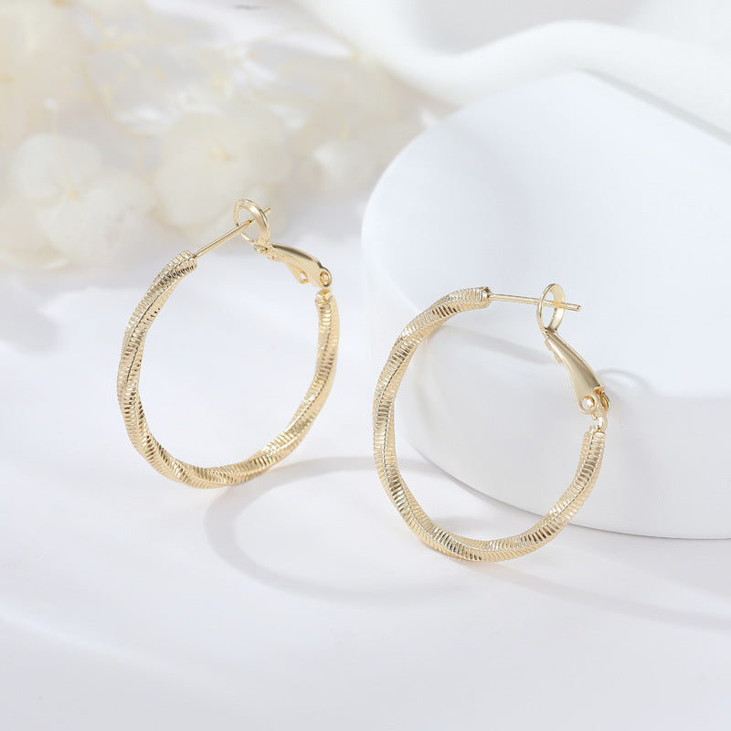 4 boucles d'oreilles créoles épaisses en cercles torsadés 14K GF Earing