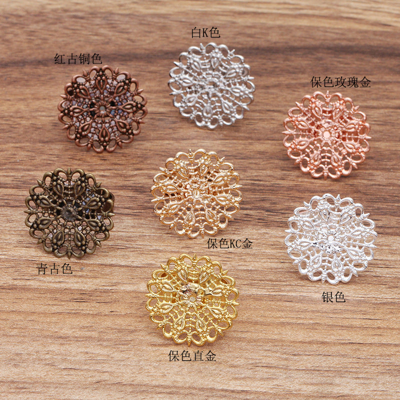 Bague circulaire ouvrable en filigrane Floral, 100, 18KGP, 25mm, cabochon, Base vierge, réglage des pierres précieuses