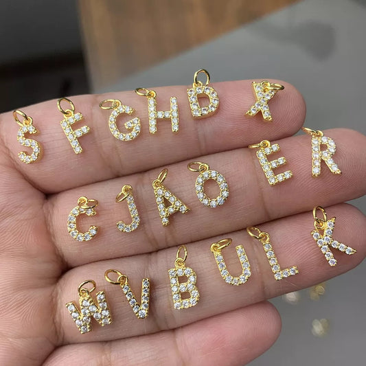 2 minuscules initiales Alphabet AZ Charm Pendentif Strass Embelli 14K GF