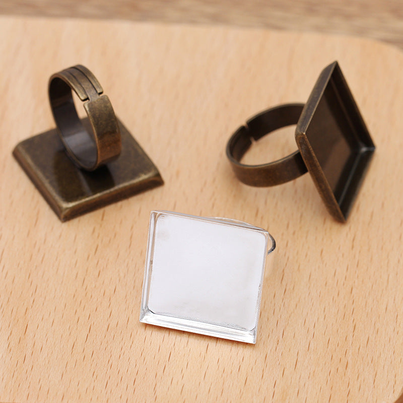 100 Plain Bezel Cup Openable Circle Ring 18KGP 20x20mm 25x25mm Square Cabochon Blank Base Gemstone Setting