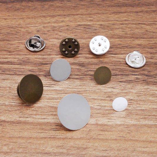 500 Flat Pad Bezel Cup Safe Brooch Pin Silver Plated 8mm 10mm 12mm 15mm 18mm Round Cabochon Blank Base Gemstone Piece Setting