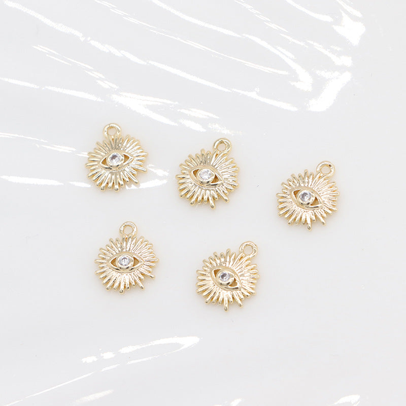 2 Eye Sun Charm Pendant Rhinestone Embellished 14K GF