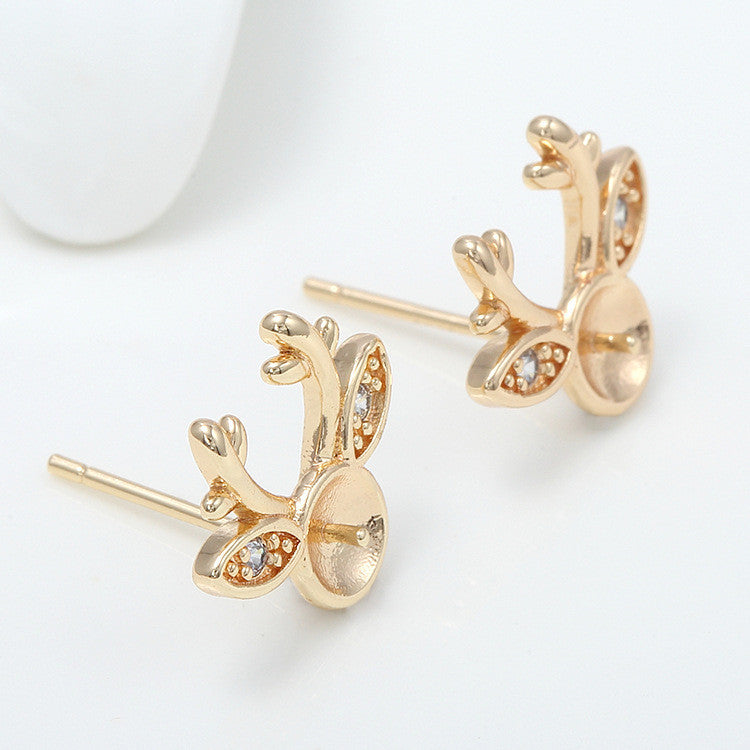 4 boucles d'oreilles à tige en forme de renne ornées de strass 14 carats GF, perles à moitié percées, vierges