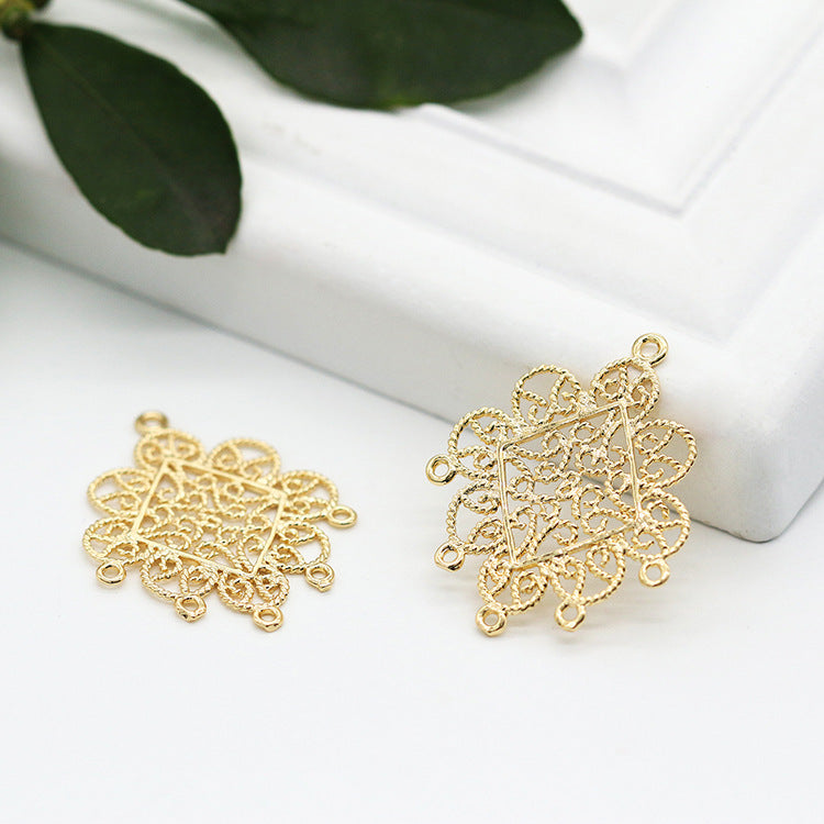 2 pendentifs à breloques à pièces florales creuses à boucles multiples 14K GF