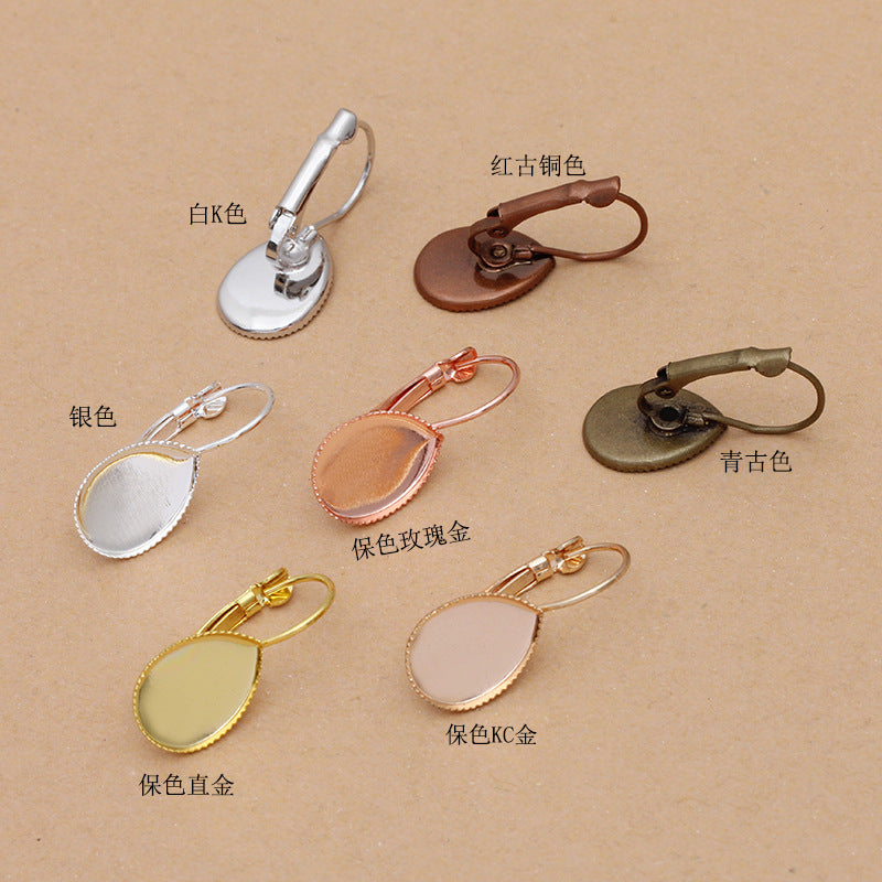 50 Serrated Edge Bezel Cup Hook Earrings 18KGP 10x14mm 13x18mm 18x25mm Waterdrop Cabochon Blank Base Gemstone Piece Setting