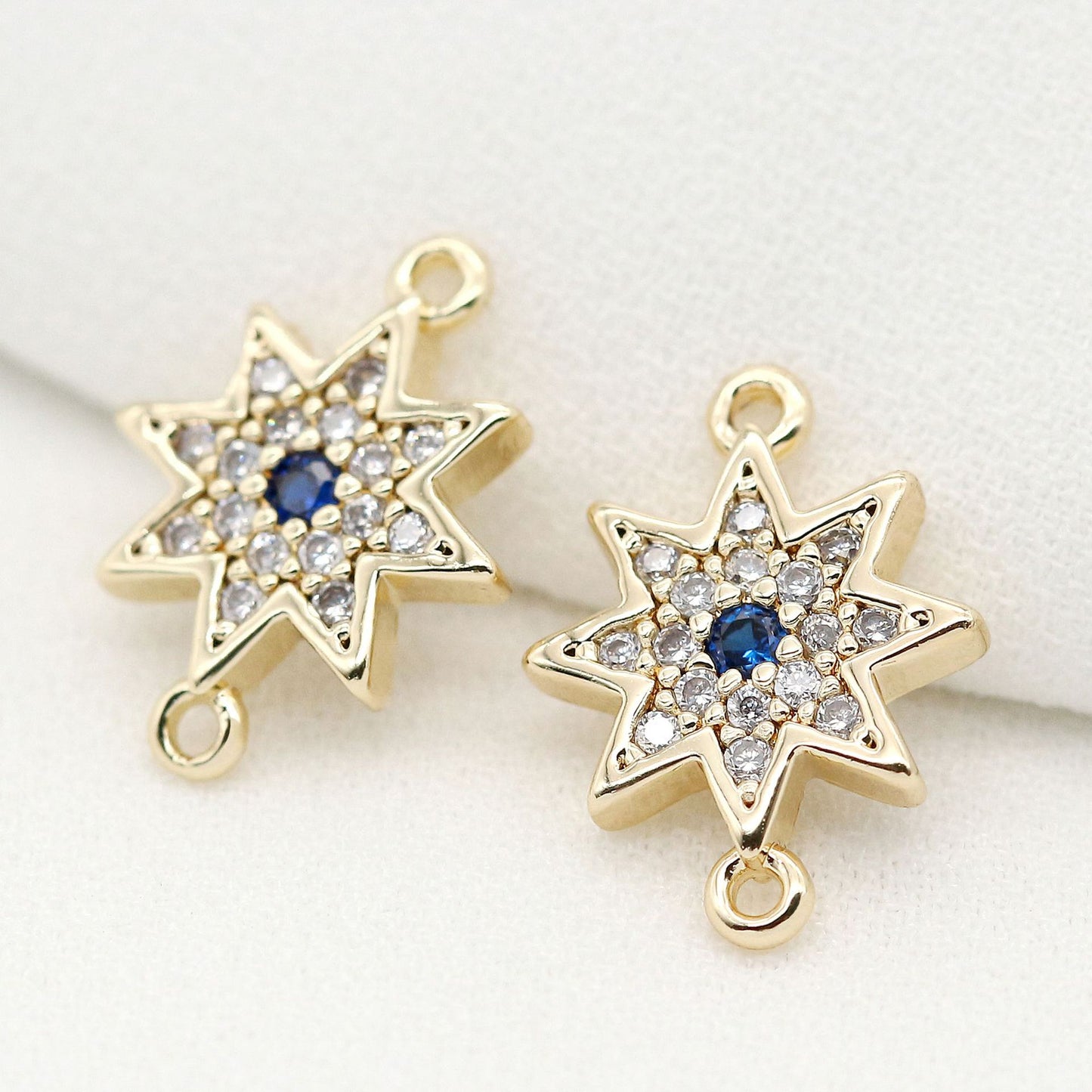 Pendentif à breloque 2 étoiles, connecteur à double boucle, orné de strass, 14K GF