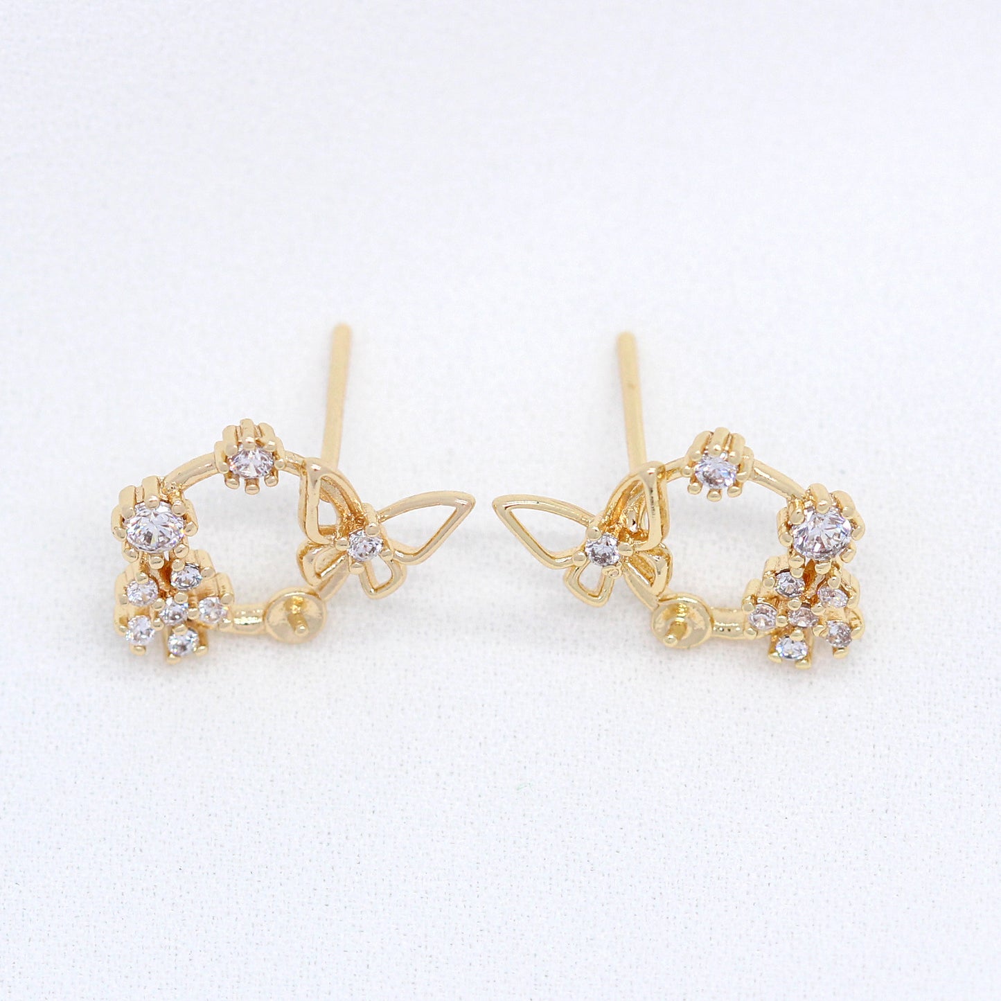 10 Schmetterling Floral Kreis Ohrstecker Strass verziert 14K GF Ohrstecker halb gebohrt Perle Perle Rohling