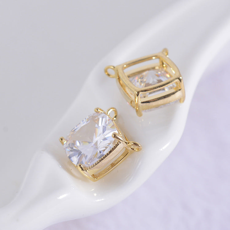 20 connecteurs de charme carrés à double boucle ornés de strass 14K GF