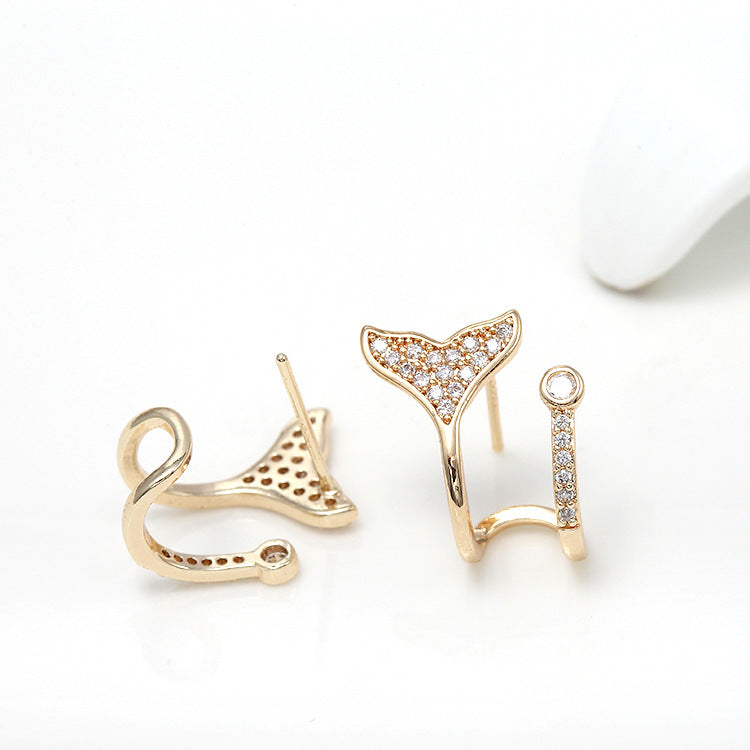 4 florale Meerjungfrauen-Walschwanz-Stern-Ohrstecker, mit Strass verziert, 14K GF-Ohrring, halbgebohrte Perle, Rohling