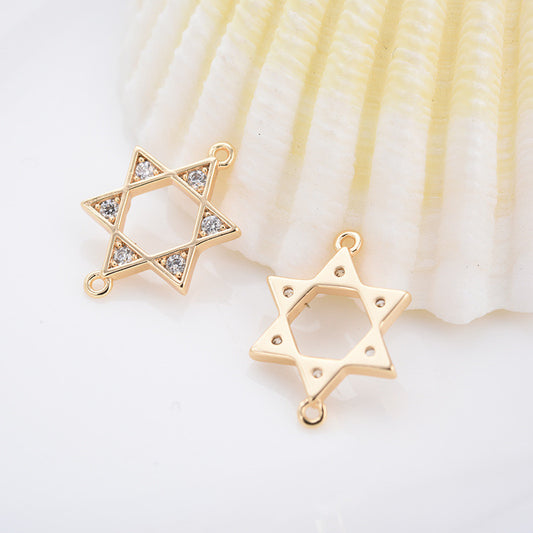 20 connecteurs de charme David Star à double boucle ornés de strass 14K GF