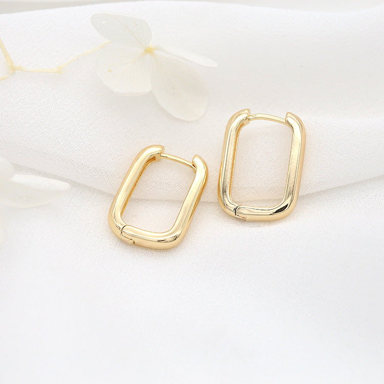 4 boucles d'oreilles créoles rectangulaires brillantes 14K GF Earing