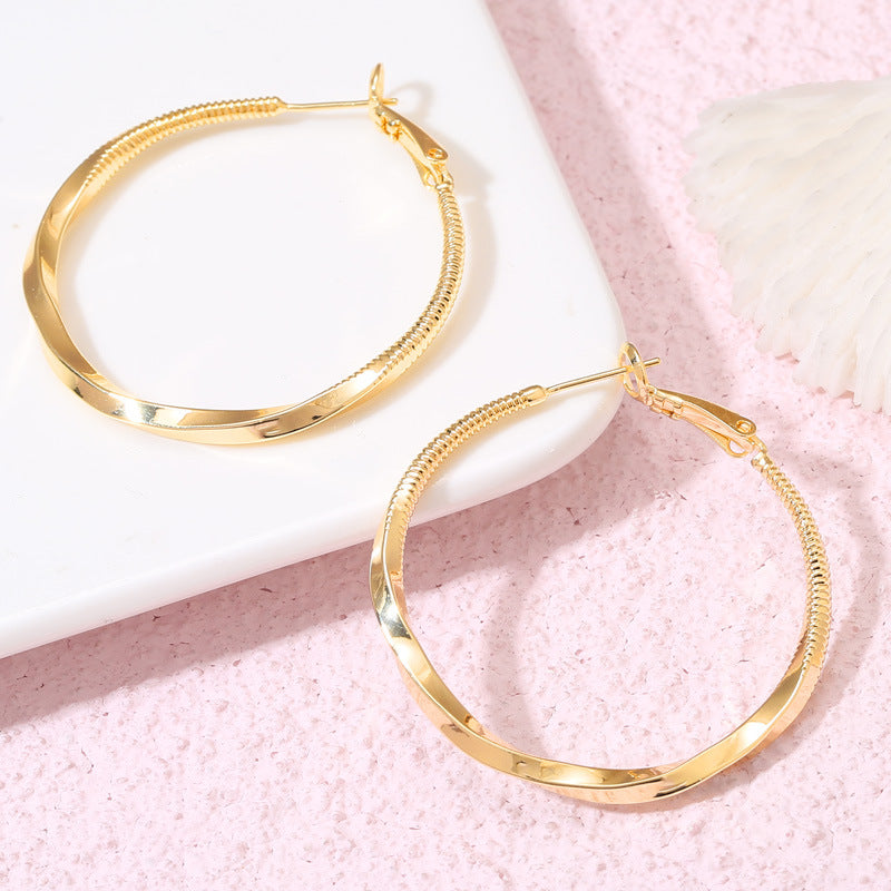 4 boucles d'oreilles créoles épaisses en cercles torsadés 14K GF Earing