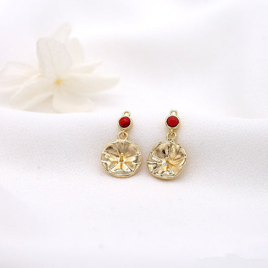 2 runde Charm-Anhänger, türkis, verziert, 14 Karat GF, halbgebohrte Perle, Rohling