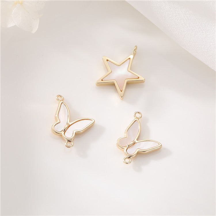 Pendentif à breloque papillon 2 étoiles 14K GF Shell embelli