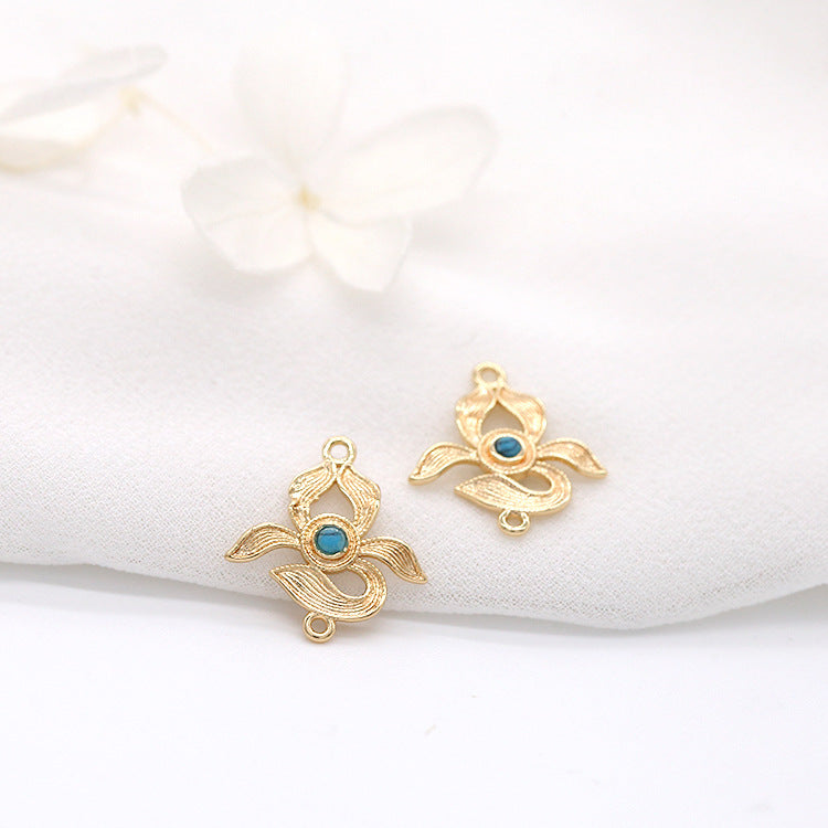 10 connecteur de charme floral à double boucle turquoise embelli 14K GF