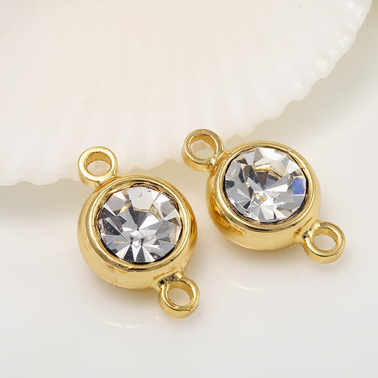 10 doppelt geschlungene kleine runde Charm-Verbindungsstücke mit Strass verziert 14K GF