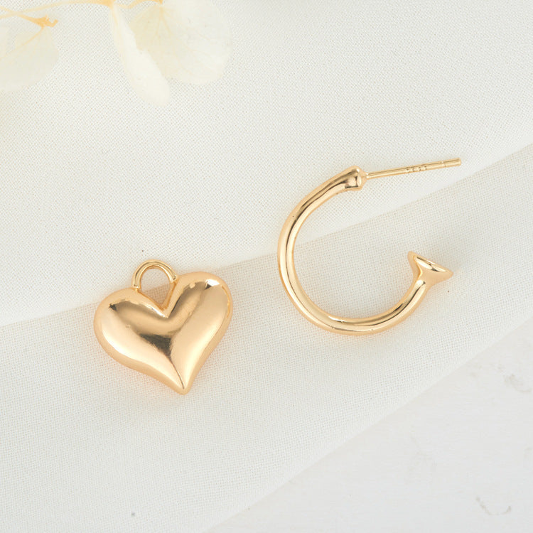 4 Semi Circle Heart Charm Stud Earrings 14K GF Earing
