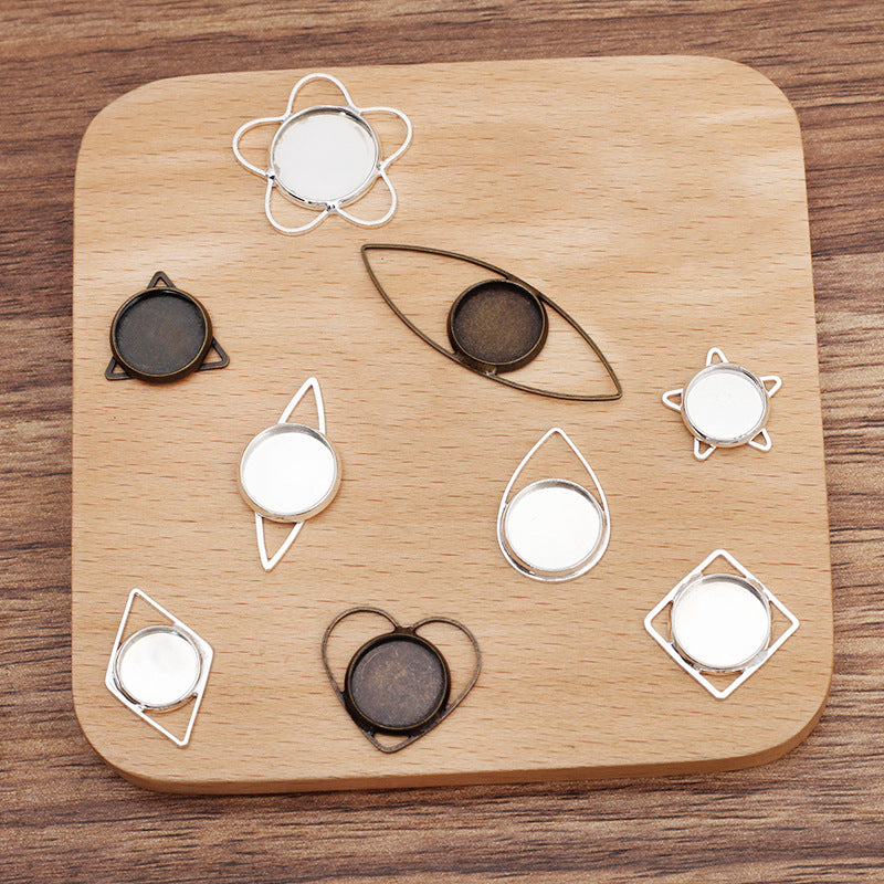 200 Eye Triangle Waterdrop Heart Star Floral Square Charm Pendant 18KGP 10mm 12mm 14mm Round Cabochon Blank Base Gemstone Piece Setting