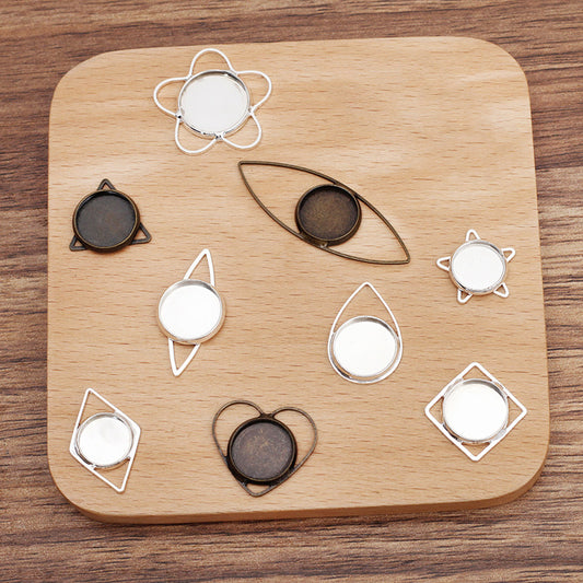 200 Eye Triangle Waterdrop Heart Star Floral Square Charm Pendant 18KGP 10mm 12mm 14mm Round Cabochon Blank Base Gemstone Piece Setting