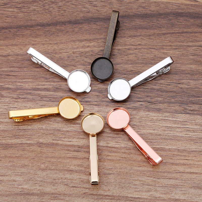 10 High Edge Bezel Cup Tie Clip 18KGP 16mm Round Cabochon Blank Base Gemstone Setting