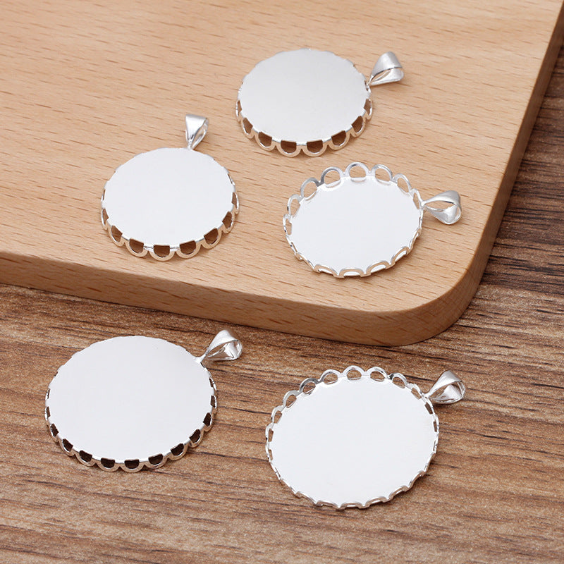 200 Scallop Edge Bezel Cup Charm Pendant Silver Plated 20mm 25mm Round Cabochon Blank Base Gemstone Setting