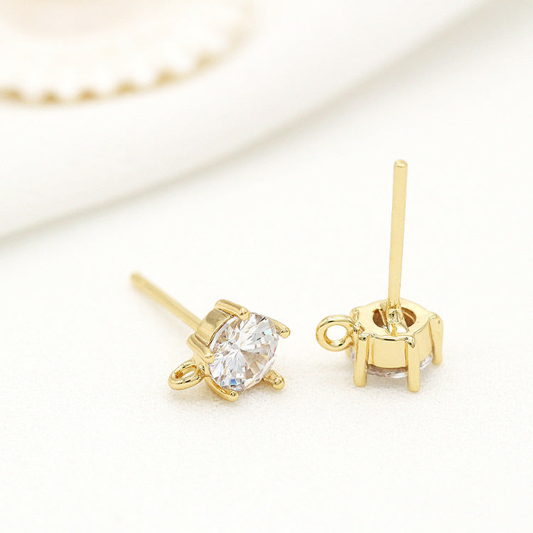 4 boucles d'oreilles à tige en pierre ronde avec boucle d'oreille ornée de strass 14K GF